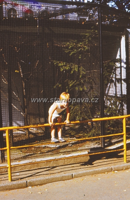 DIA.OP.SADSVO80.jpg - Před ptačí volierou, ktera byl v 90.letech z parku odstreněna. Foto z 80.let 20.století. Foto: Jaroslav Ignác